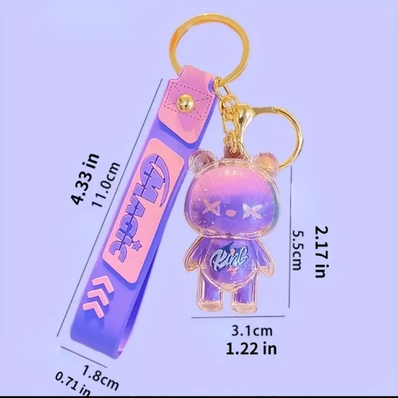 🆕️ Pink & Purple Space Bear Keychain/Wristlet - Picture 2 of 4